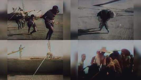 1926年长江江岸的纤夫们高清在线视频素材下载