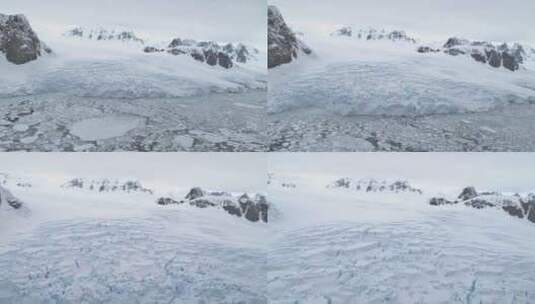 南极洲海岸冰川融冰鸟瞰图高清在线视频素材下载