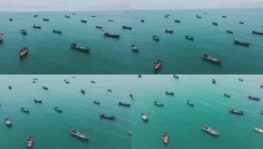 大海中停泊的小船渔船高清在线视频素材下载