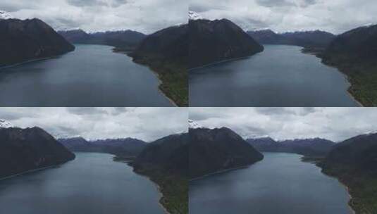 西藏林芝地区巴松错村庄神湖春色高空航拍高清在线视频素材下载