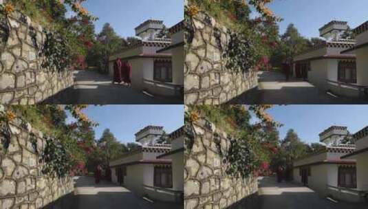 尼泊尔南摩布达创古寺喇嘛走路高清在线视频素材下载