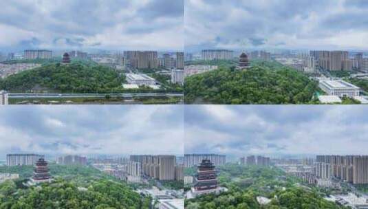 九江南山公园德化楼与庐山烟云航拍延时高清在线视频素材下载