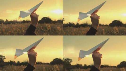 纸飞机和橙色天空高清在线视频素材下载