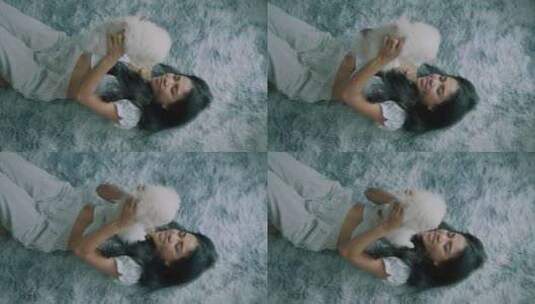 撒谎，女人，宠物，蓬松高清在线视频素材下载