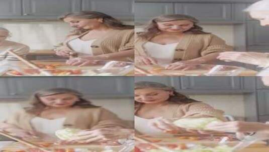 做蔬菜沙拉的老年妇女高清在线视频素材下载