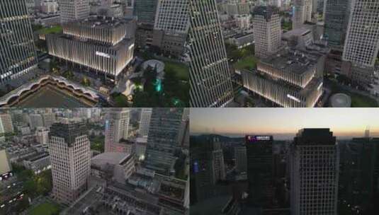 杭州大厦运河夕阳无人机素材高清在线视频素材下载