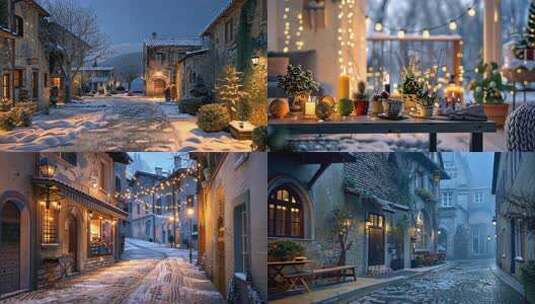 冬天的唯美小村庄 欧洲圣诞平安夜静谧片头高清在线视频素材下载