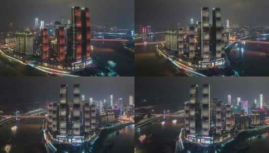 重庆朝天门来福士夜景航拍延时高清在线视频素材下载