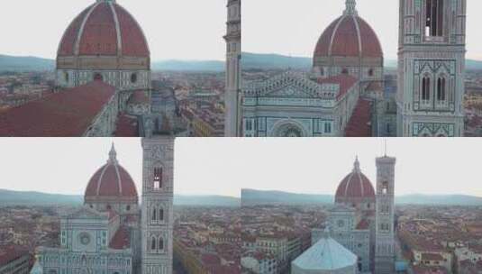 圣玛丽亚·德尔·菲奥雷城市和大教堂的鸟瞰图。意大利托斯卡纳佛罗伦萨高清在线视频素材下载