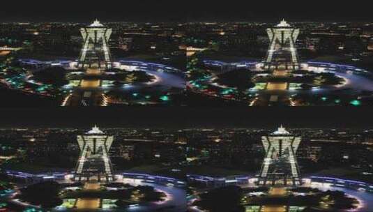 杭州西湖广场夜景竖屏航拍高清在线视频素材下载