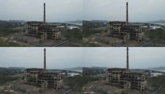 航拍荒土废墟工厂遗址高清在线视频素材下载