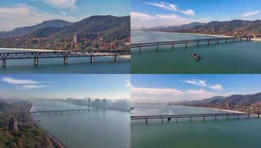 【原创8镜头合集】钱塘江大桥航船航拍高清在线视频素材下载