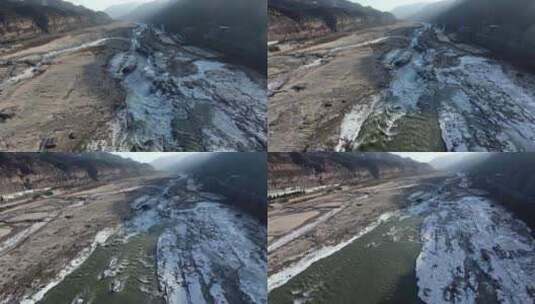 黄河壶口瀑布冬季黄河水冰挂高清在线视频素材下载