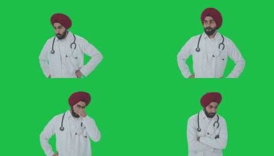 紧张和紧张的锡克教印度医生绿屏高清在线视频素材下载