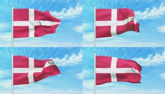 丹麦国旗空中飘扬高清在线视频素材下载