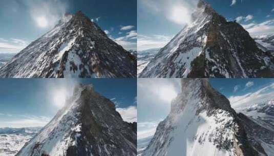 航拍雪山山顶山脊翻越视角高清在线视频素材下载