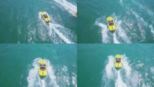 海南三亚高视角航拍水上空中飞人摩托艇高清在线视频素材下载