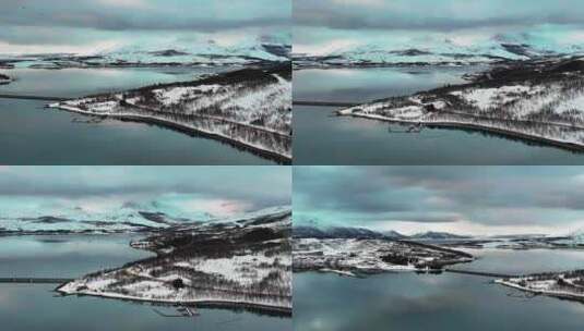 4K航拍北欧挪威冰川湖岛美景高清在线视频素材下载