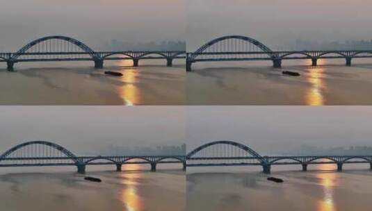 杭州复兴大桥钱江四桥日落航拍高清在线视频素材下载