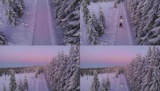 日落时的空中冬季景观。无人机在Quad高清在线视频素材下载