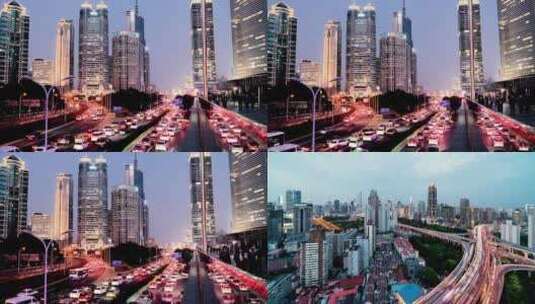上海下班道路晚高峰延安高架立交桥车流延时高清在线视频素材下载
