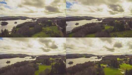挪威风景景观的无人机超光速拍摄。峡湾、森高清在线视频素材下载