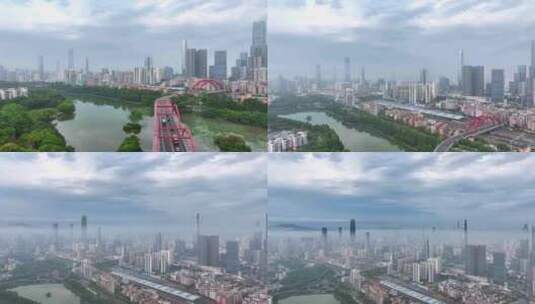 航拍深圳罗湖地标建筑与平流雾高清在线视频素材下载