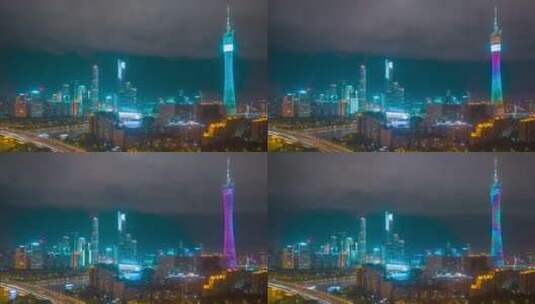 广州_广州塔_珠江新城夜景延时4K高清在线视频素材下载
