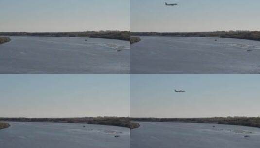 飞机从河流上方飞过高清在线视频素材下载