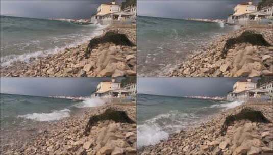 海浪冲击岩石海岸高清在线视频素材下载
