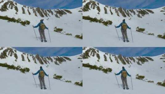 年轻女人在山里滑雪高清在线视频素材下载