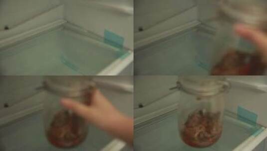 打开冰箱存放泡菜咸菜密封罐高清在线视频素材下载