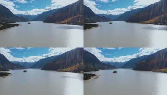 4k西藏湖泊视频航拍高原藏区然乌湖湖心小岛高清在线视频素材下载