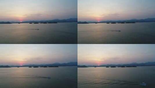 千岛湖夕阳航拍视频，美丽的新安江水库高清在线视频素材下载
