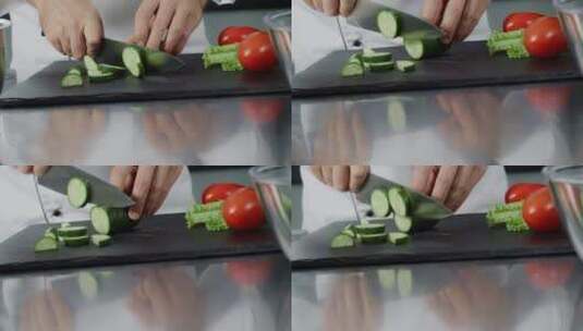 厨师切黄瓜高清在线视频素材下载
