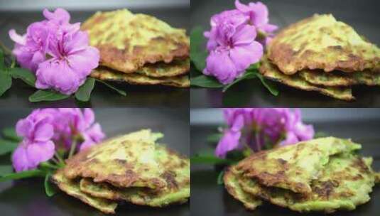 紫色的花还有煎饼高清在线视频素材下载