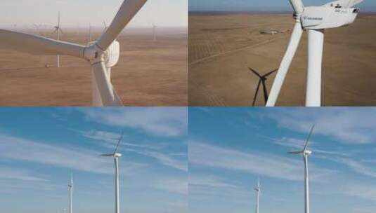 大气蓝天风力发电航拍戈壁滩新能源高清在线视频素材下载