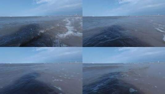渤海湾海域涌向岸边的海水高清在线视频素材下载