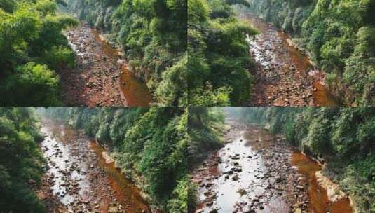 航拍四川竹林溪流山川美景高清在线视频素材下载