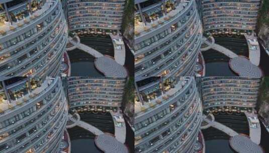 航拍特写上海佘山世茂洲际酒店建筑夜景高清在线视频素材下载