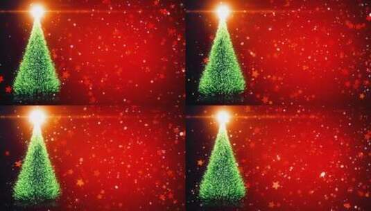 4k圣诞树红色背景白色黄色圆形粒子飞舞飘落高清在线视频素材下载