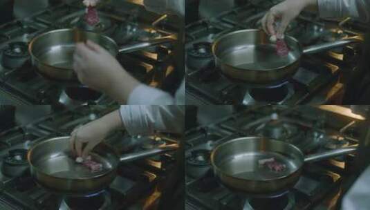厨师在厨房里制作美食特写高清在线视频素材下载