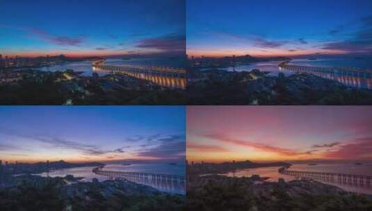 4K城市黎明 清晨日出 星海湾大桥延时高清在线视频素材下载