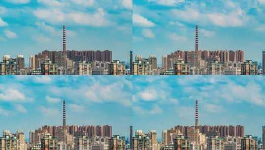 辽宁沈阳城市建筑烟囱蓝天延时摄影高清在线视频素材下载
