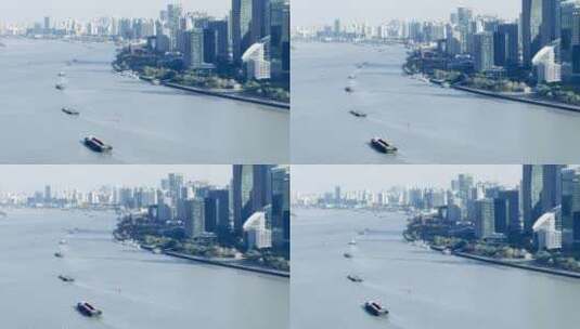 上海黄浦江外滩上的货运货船高清在线视频素材下载
