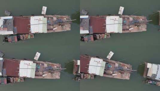 江边渔船航拍高清在线视频素材下载