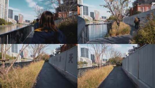 苏州河畔人行步道高清在线视频素材下载