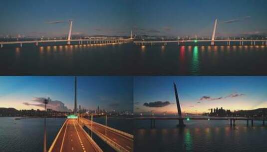 航拍深圳湾大桥傍晚环绕长镜头高清在线视频素材下载