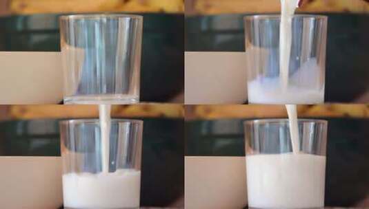将牛奶倒入玻璃杯中高清在线视频素材下载