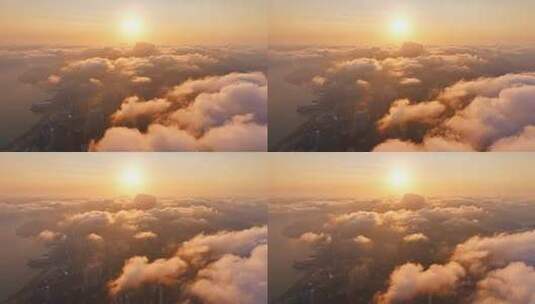 航拍香港上空日出云层高清在线视频素材下载